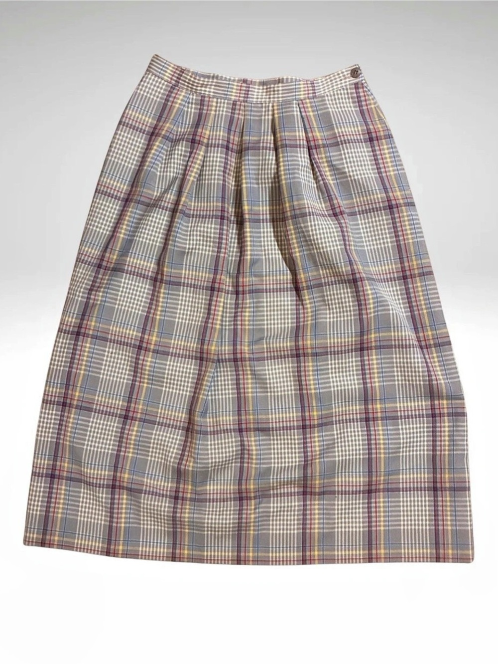 Vintage Pendleton Plaid Wool Pleated A line Midi Skirt 8 Gray Academia 26” Waist